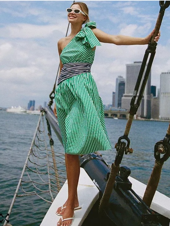 French Connection Dresses & Skirts - French Connection Alexis One Shoulder Dress Sz 4 Striped Bow Vacation NWT